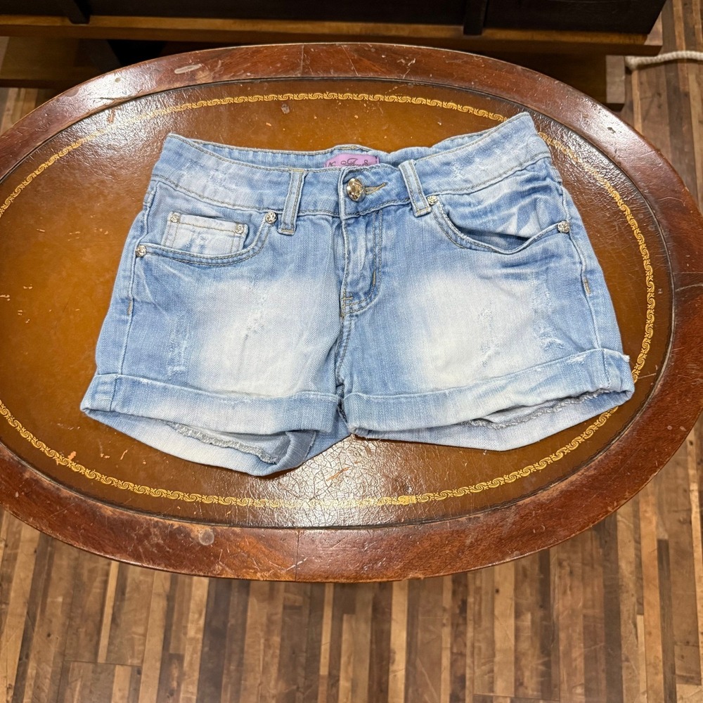 Acce Star Denim Shorts Womens 26 Blue Excellent Distressed Rhinestone Low Rise
